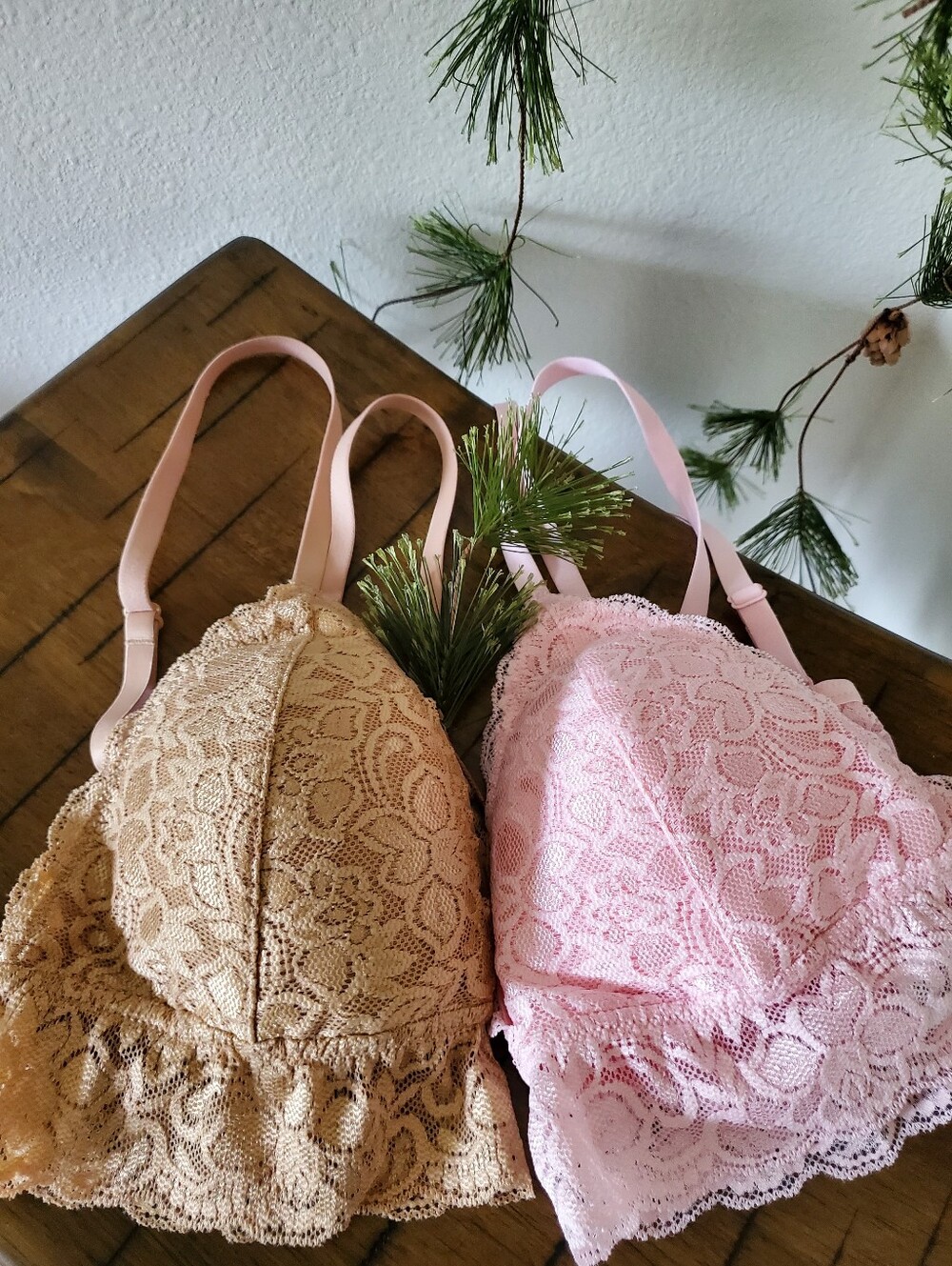 NWOT Quince 2 Pack Stretch Lace Sweetheart Bralette  Clay Pale Pink